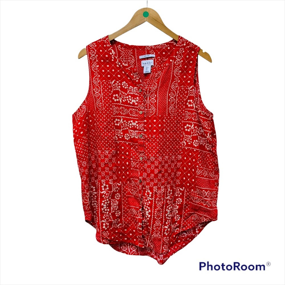 Nicole Miller Red Bandana Print Sleeveless Blouse